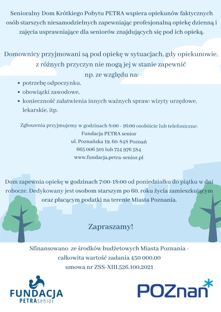 Senioralny dom krótkiego pobytu PETRA - zgłoszenia