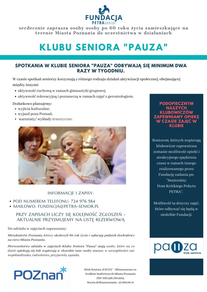 Klub Seniora Pauza
harmonogram spotkań 2025