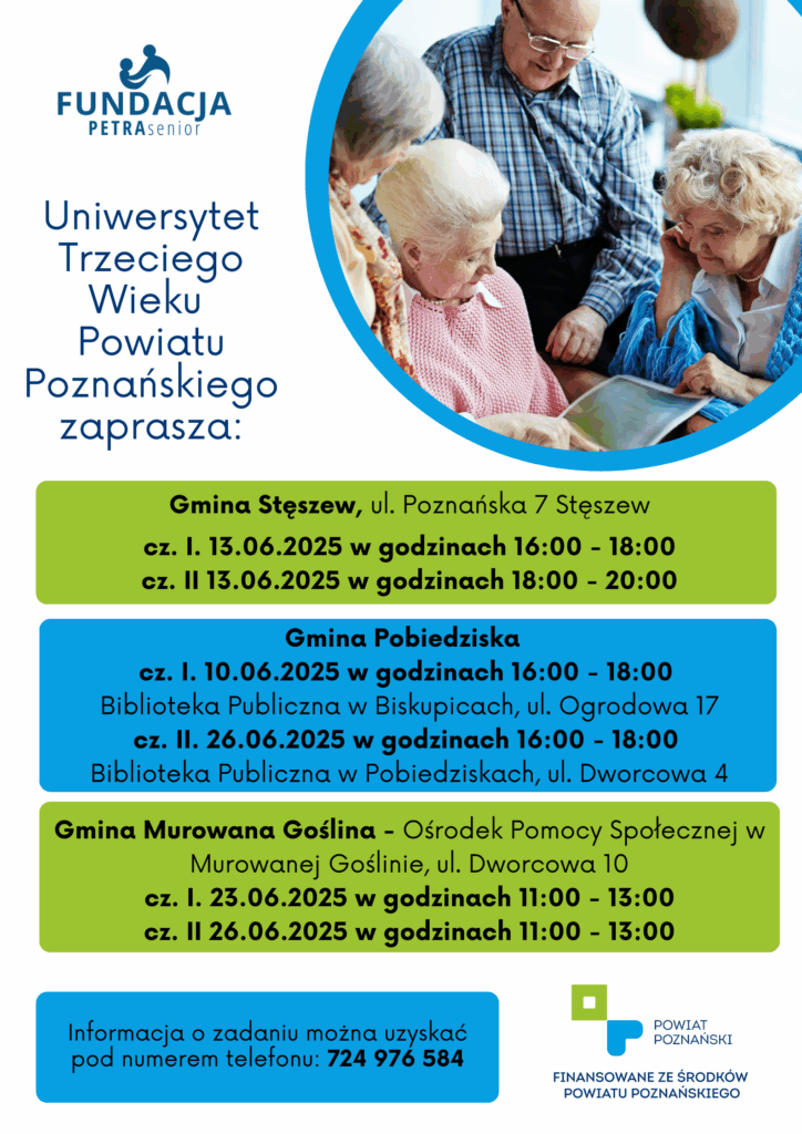 Harmonogram spotkań Uniwersytetu Trzeciego Wieku Powiatu Poznańskiego